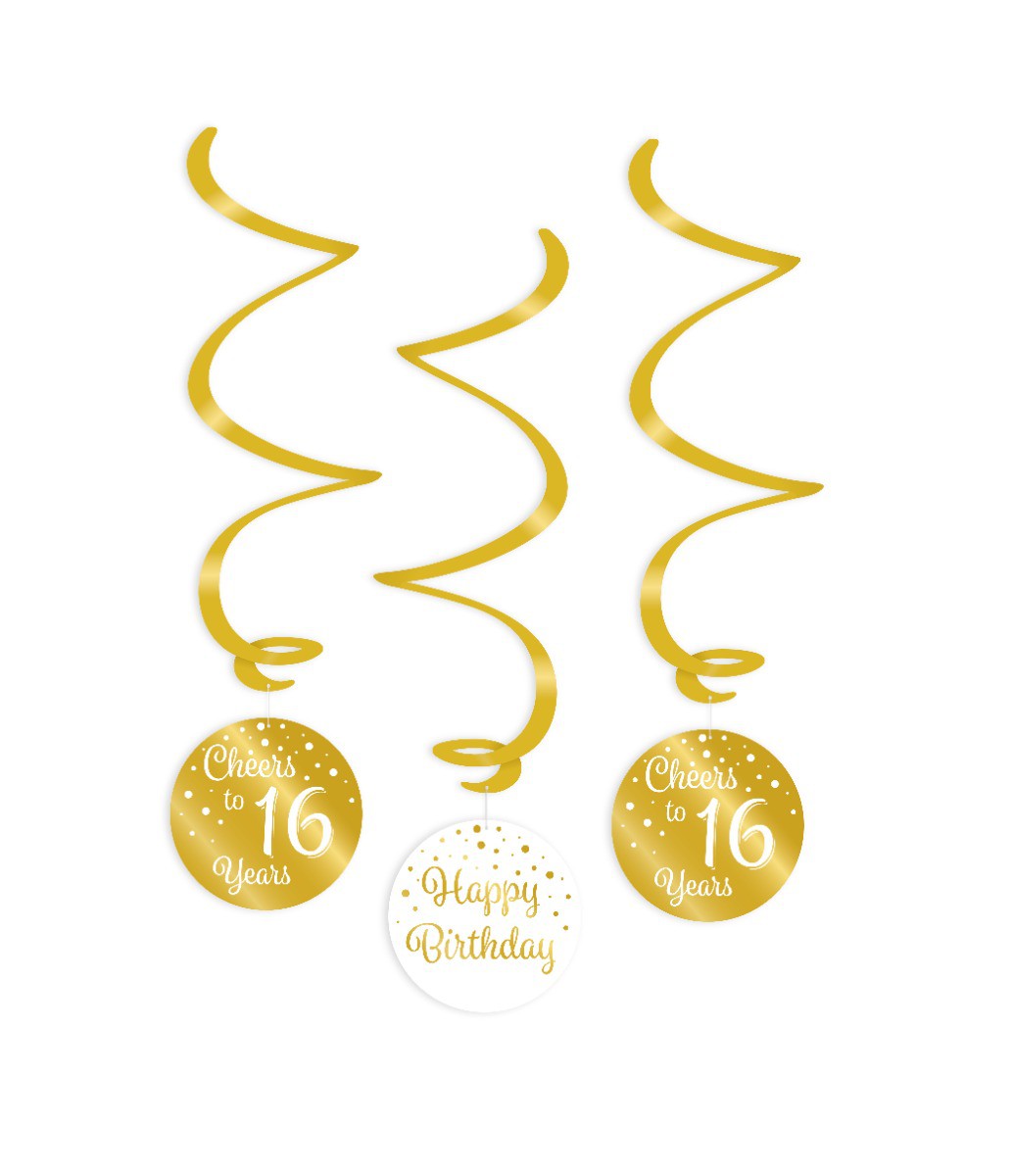 Swirl decoratie 16 jaar goud en wit