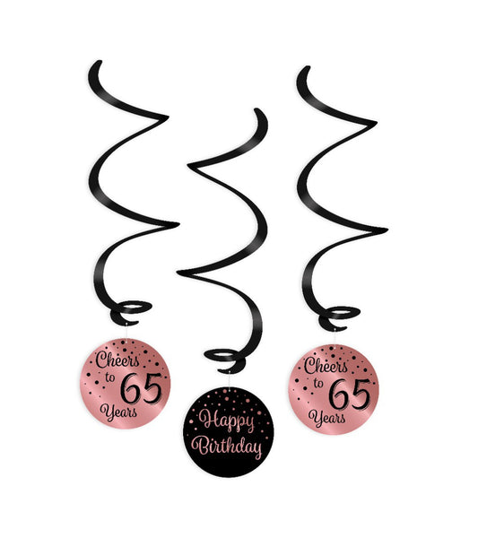 Swirl decoratie 65 jaar rosé goud en zwart