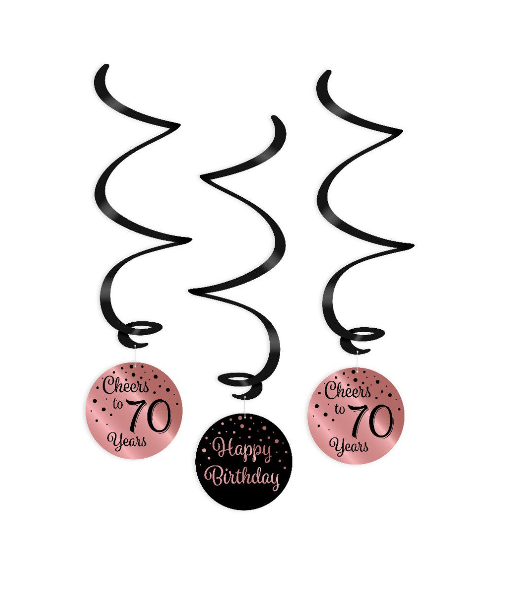 Swirl decoratie 70 jaar rosé goud en zwart