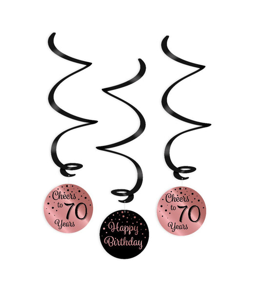 Swirl decoratie 70 jaar rosé goud en zwart