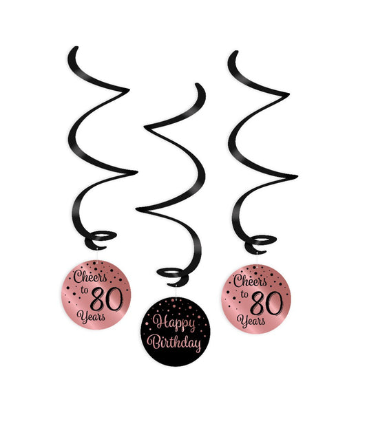 Swirl decoratie 80 jaar rosé goud en zwart