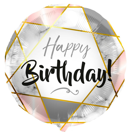 Folieballon Happy Birthday Marmer
