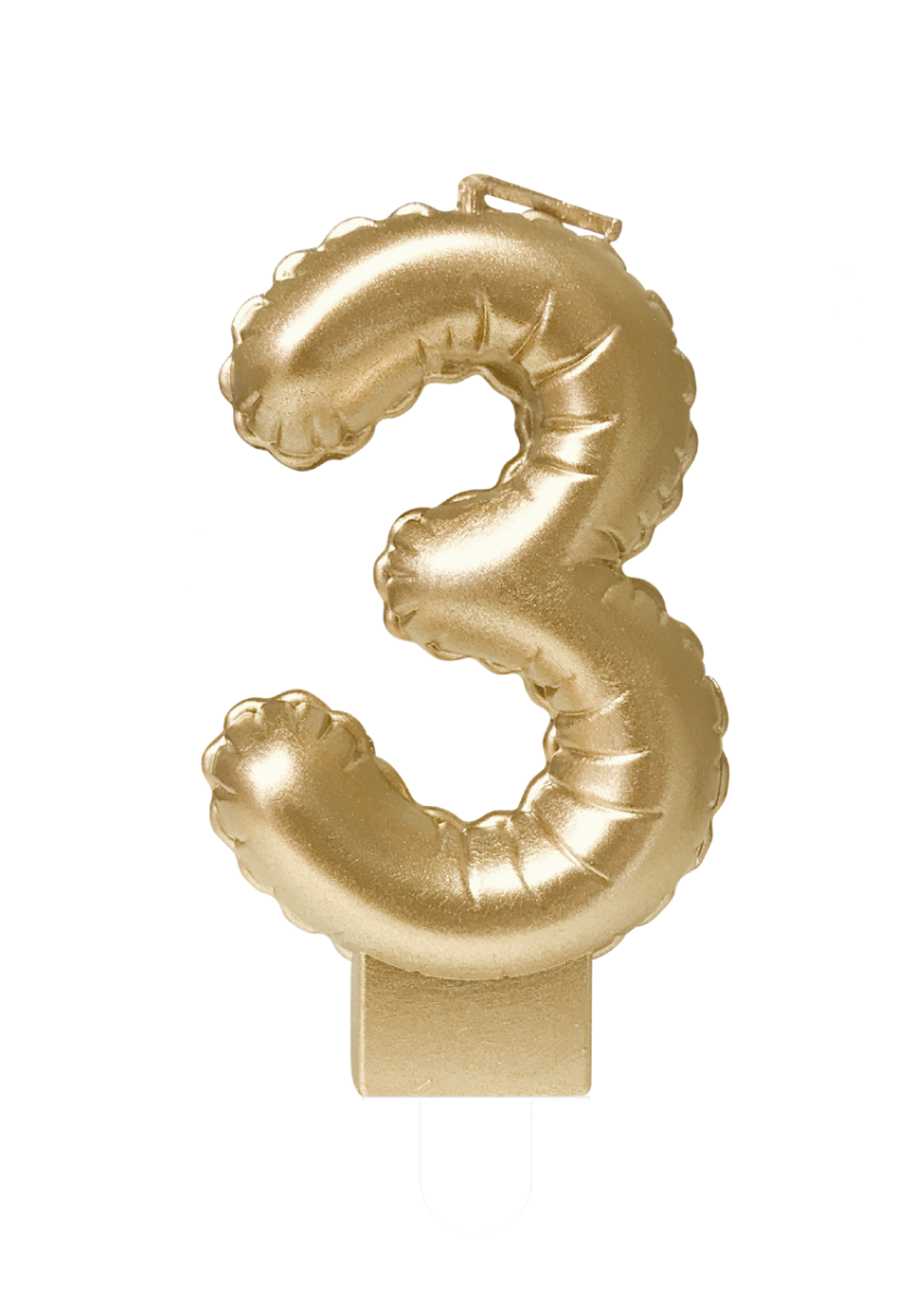 Folieballon Cijfer kaars 3 goud