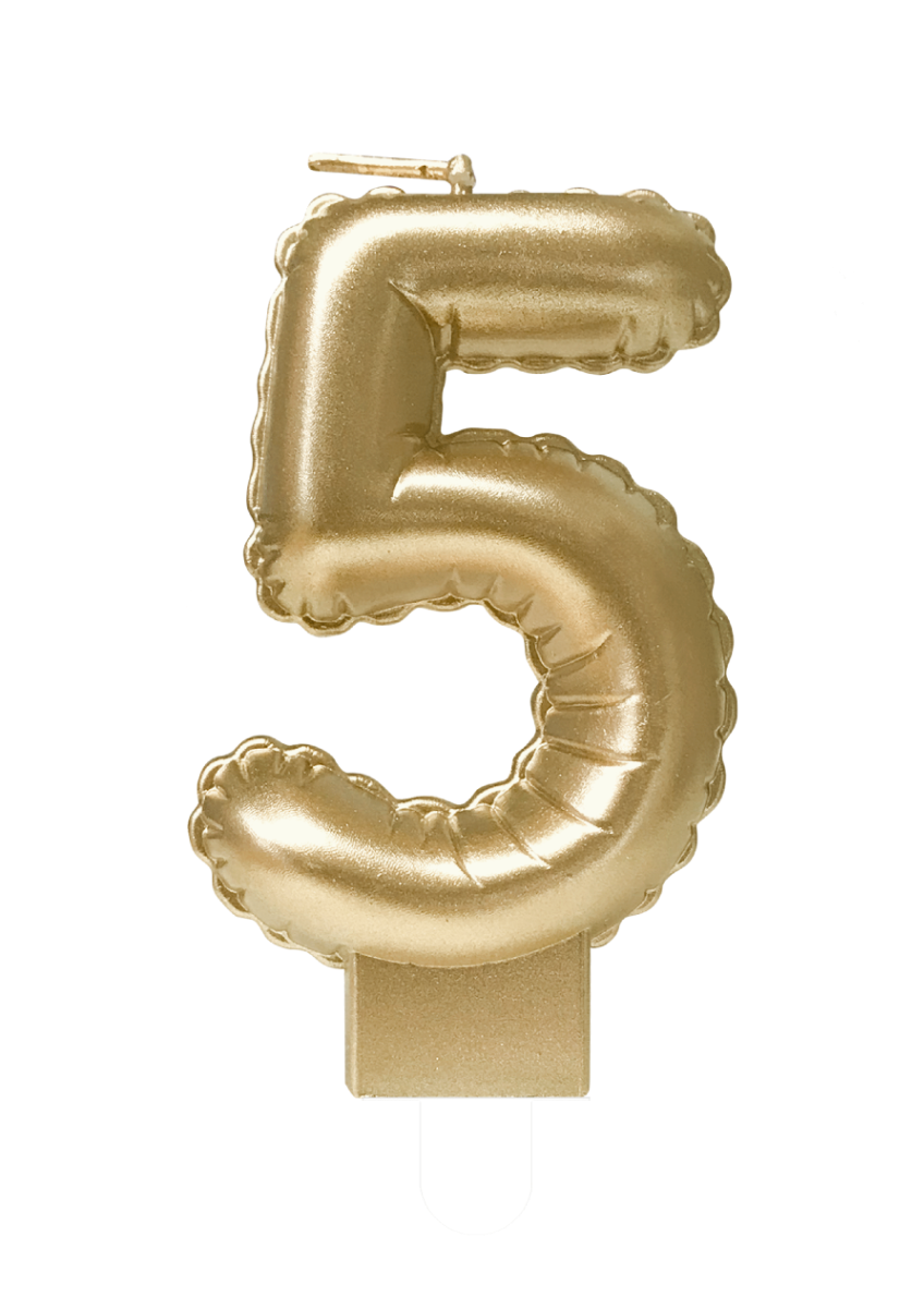 Folieballon Cijfer kaars 5 goud