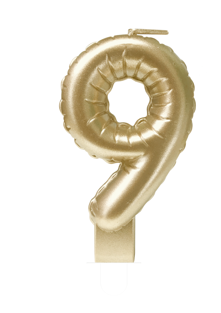 Folieballon Cijfer kaars 9 goud