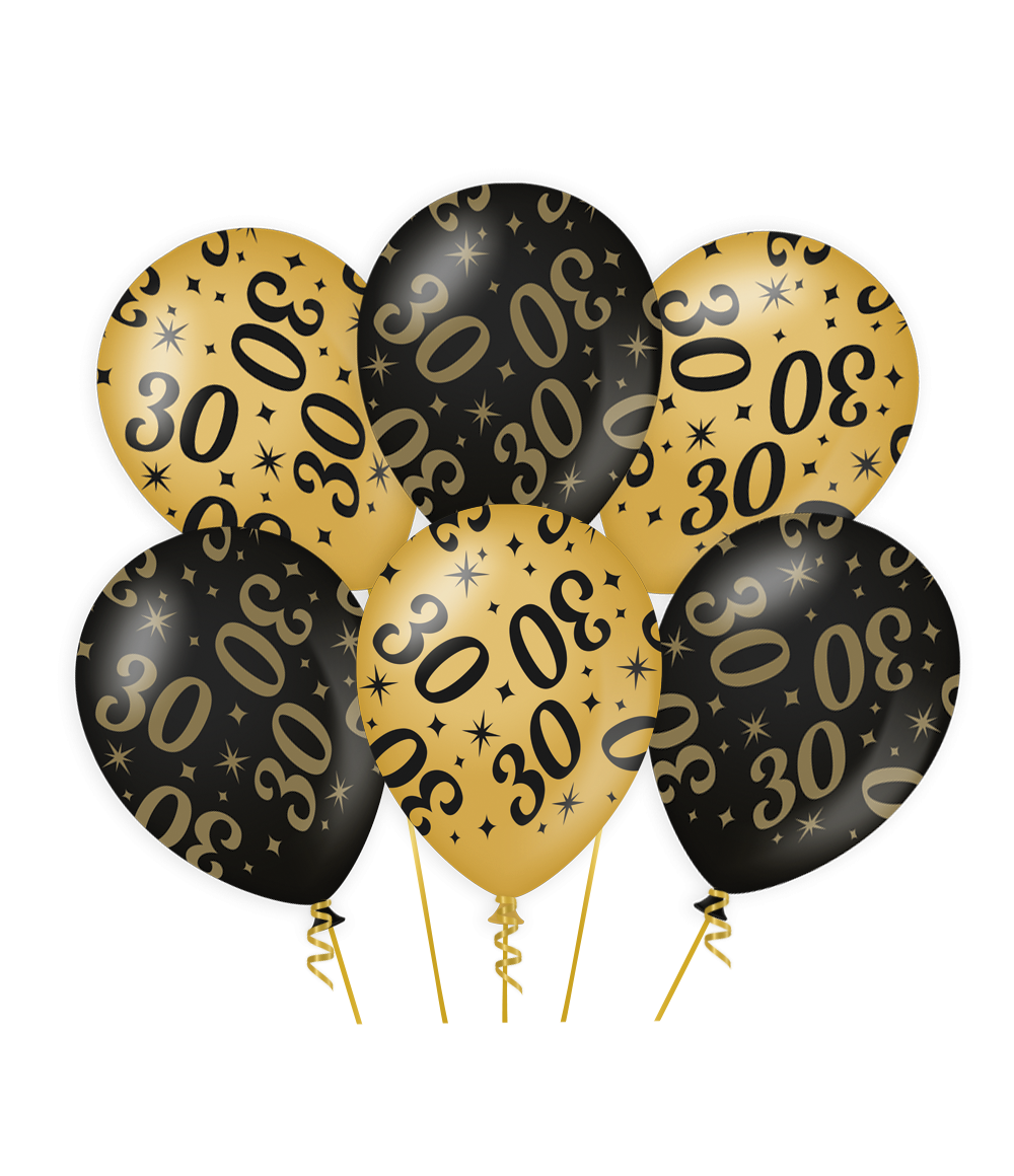 Ballonnen 30 jaar zwart en goud