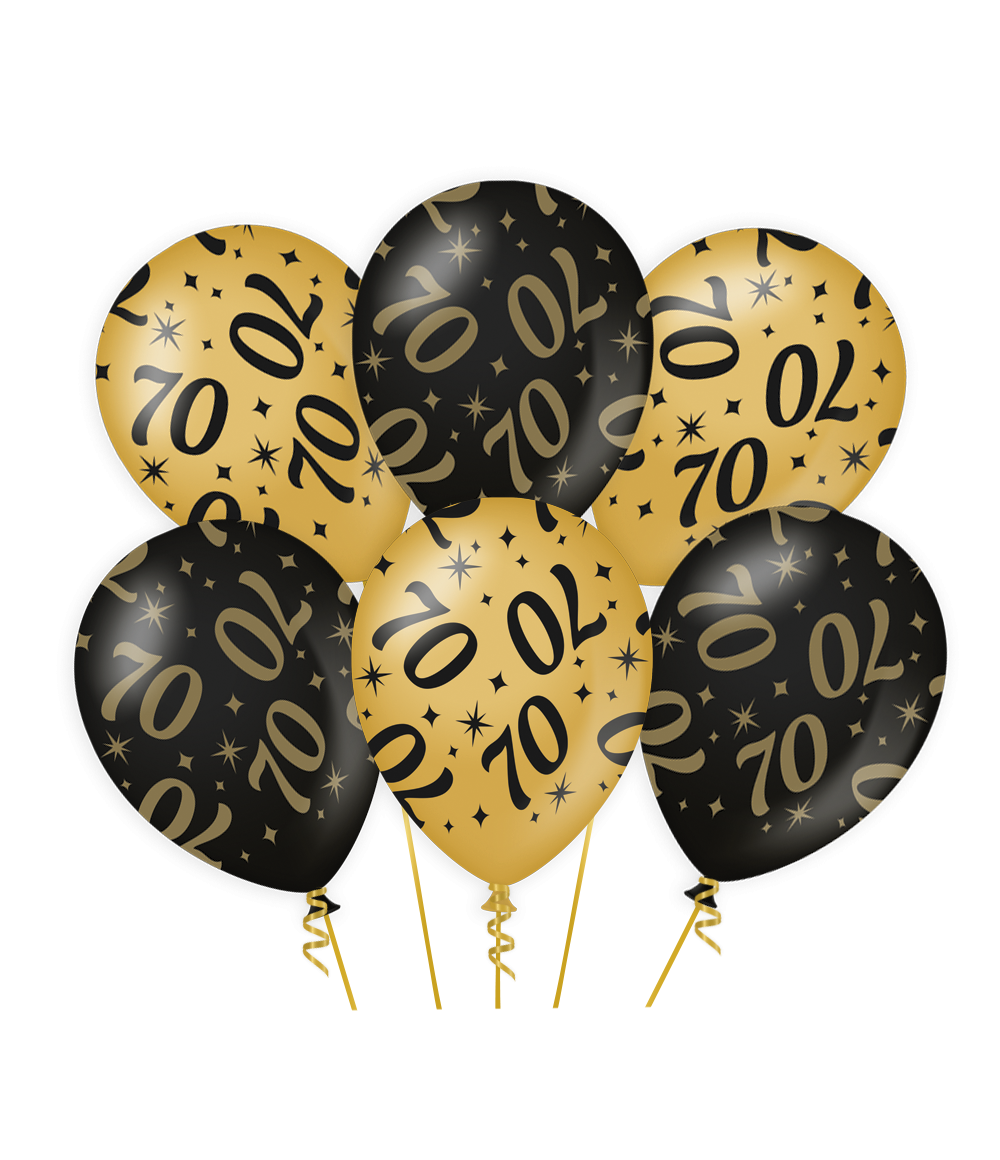 Ballonnen 70 jaar zwart en goud