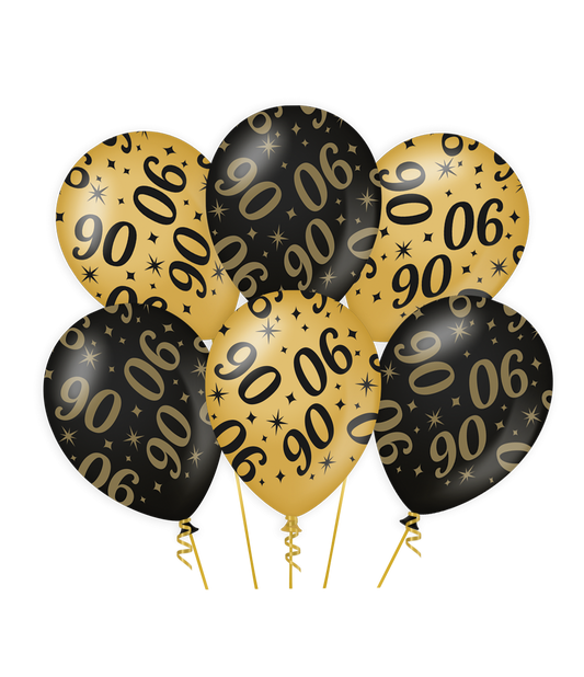 Ballonnen 90 jaar zwart en goud