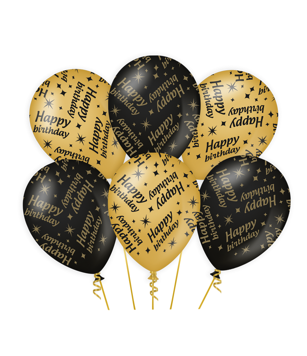 Ballonnen Happy Birthday zwart en goud