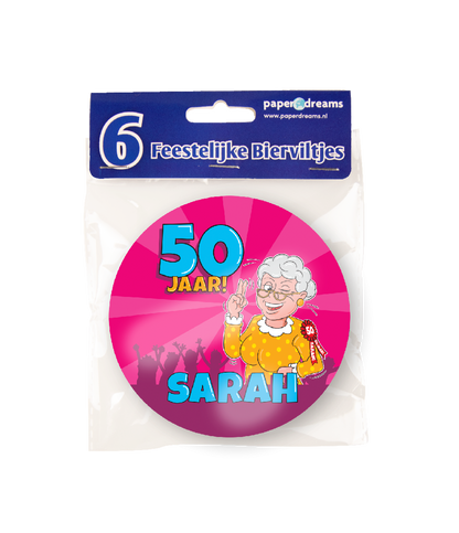 Bierviltjes Sarah 50 jaar Cartoon