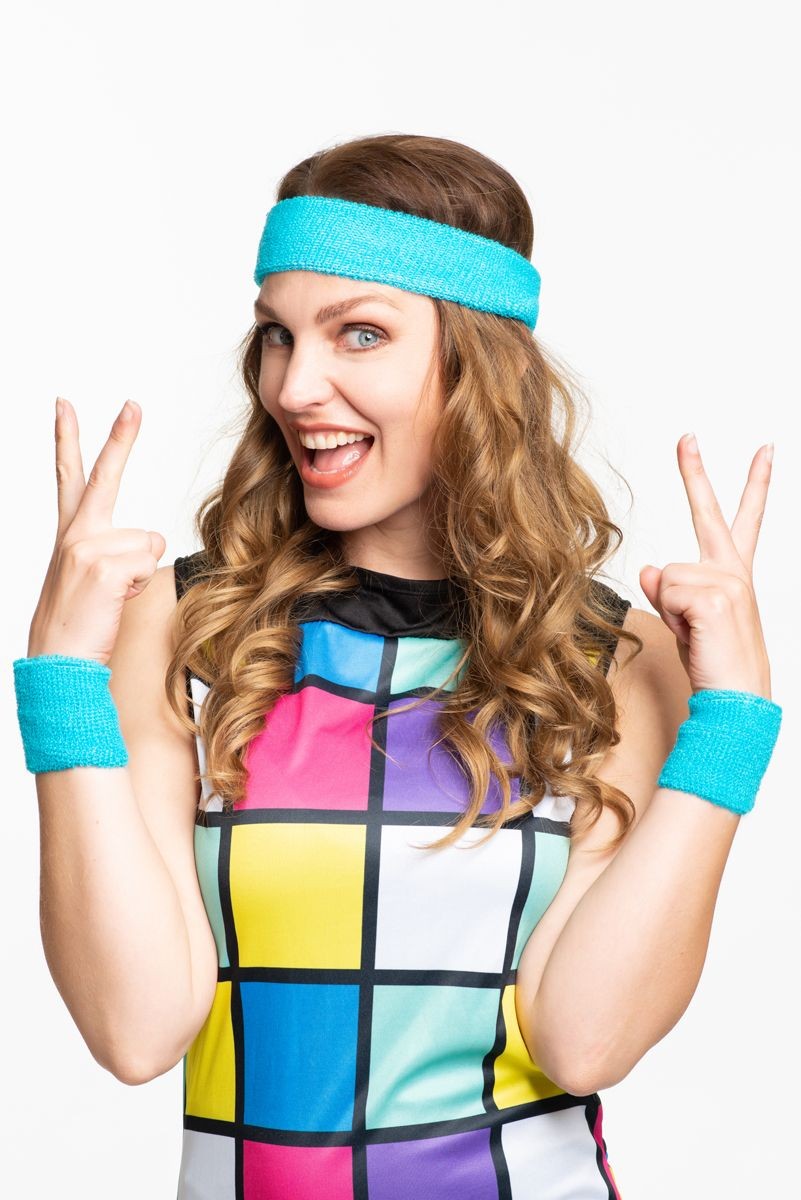 Hoofdband en polsbandjes Turquoise