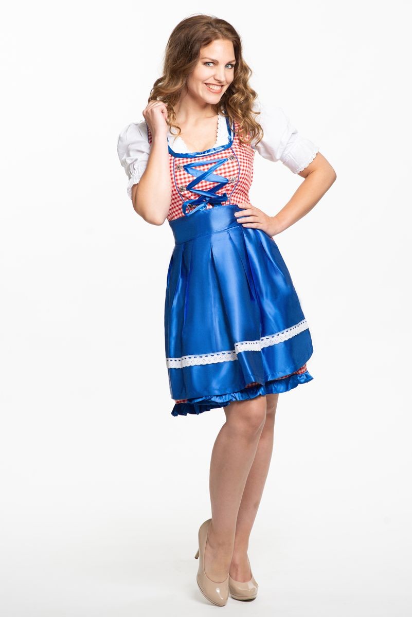 Dirndl jurk Jill rood blauw