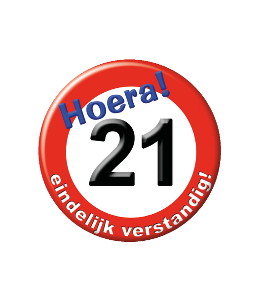 Button 21 jaar Verkeersbord