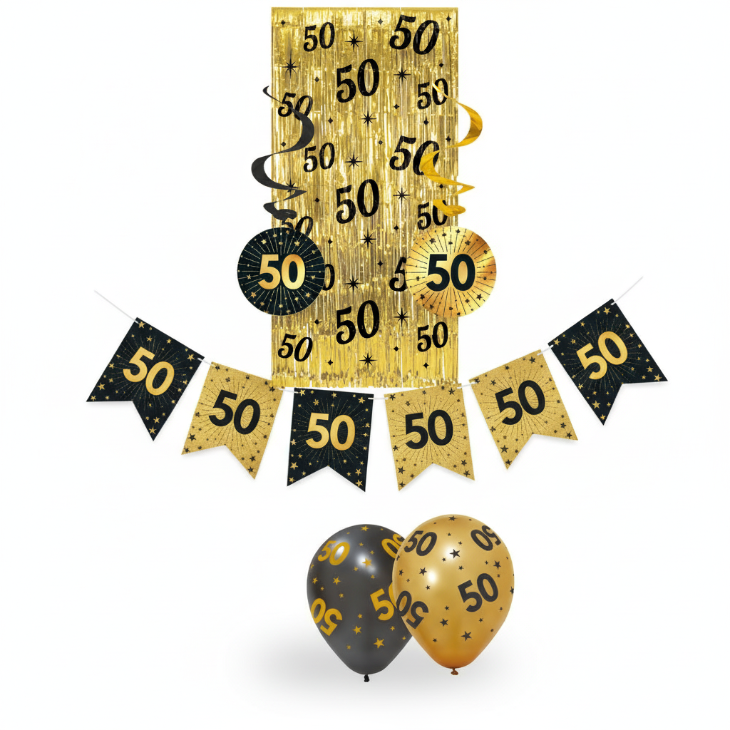 50 Jaar Actieset – Zwart & Goud – Versiering Pakket